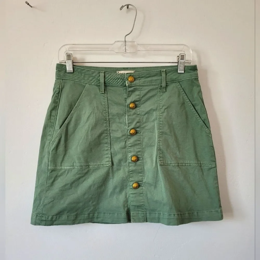 L'agence Dora Mini Skirt Green Canvas Denim Military Steampunk Boho Retro 25